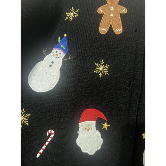 Croft And Barrow Christmas Sweater Medium Black￼￼ Santa Gingerbread Snowman ugly - Picture 2 of 6